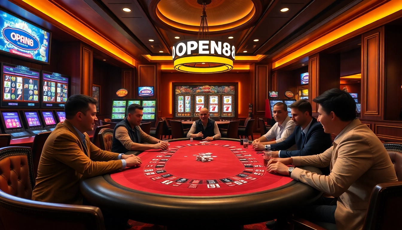 Experience the thrill of gambling at OPEN88 with engaging poker gameplay and vibrant casino visuals.