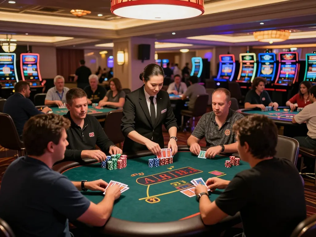 A dynamic live casino scene at ALO8 with players engaged in exciting blackjack action surrounded by chips and warm lighting.