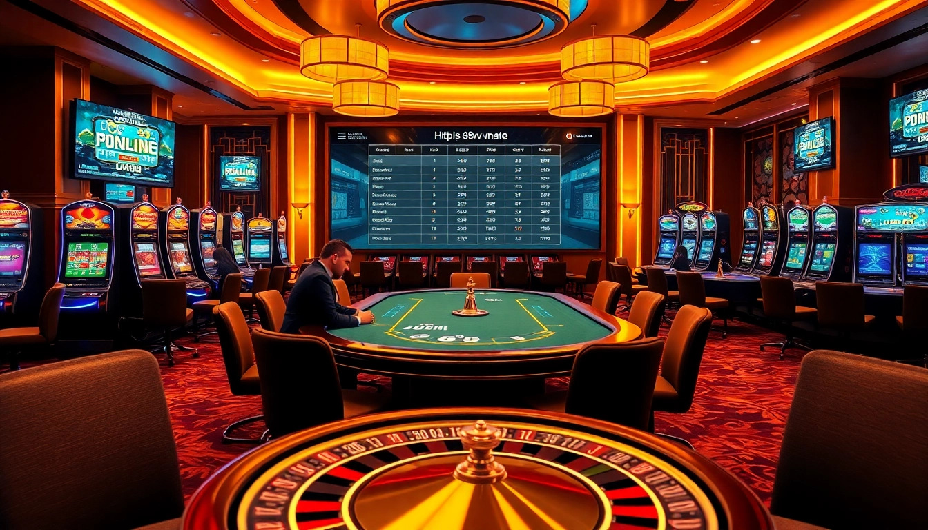 Dynamic casino scene at https://88vv.help/ with vibrant slot machines and poker tables.