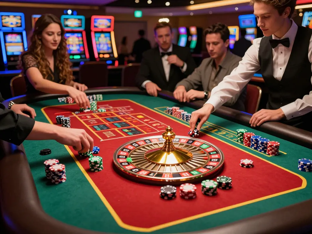 Experience the thrill of betting at the 23WIN roulette table in an elegant casino setting