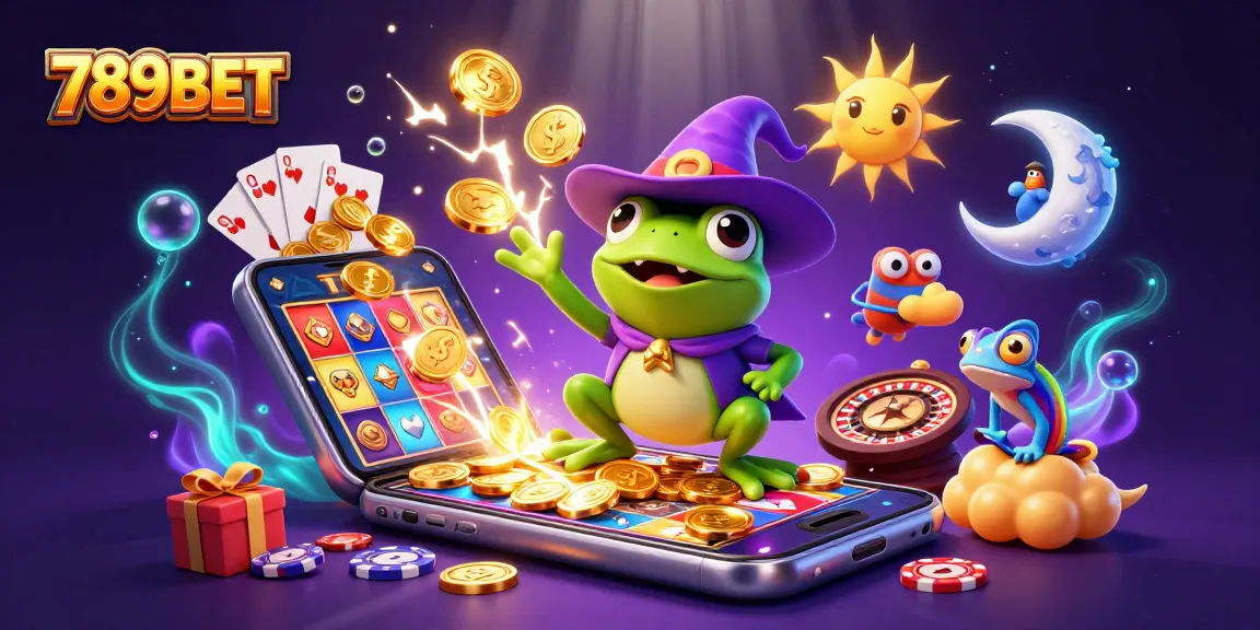 Experience gaming excitement with 789BET as the wizard frog conjures golden coins and fun.