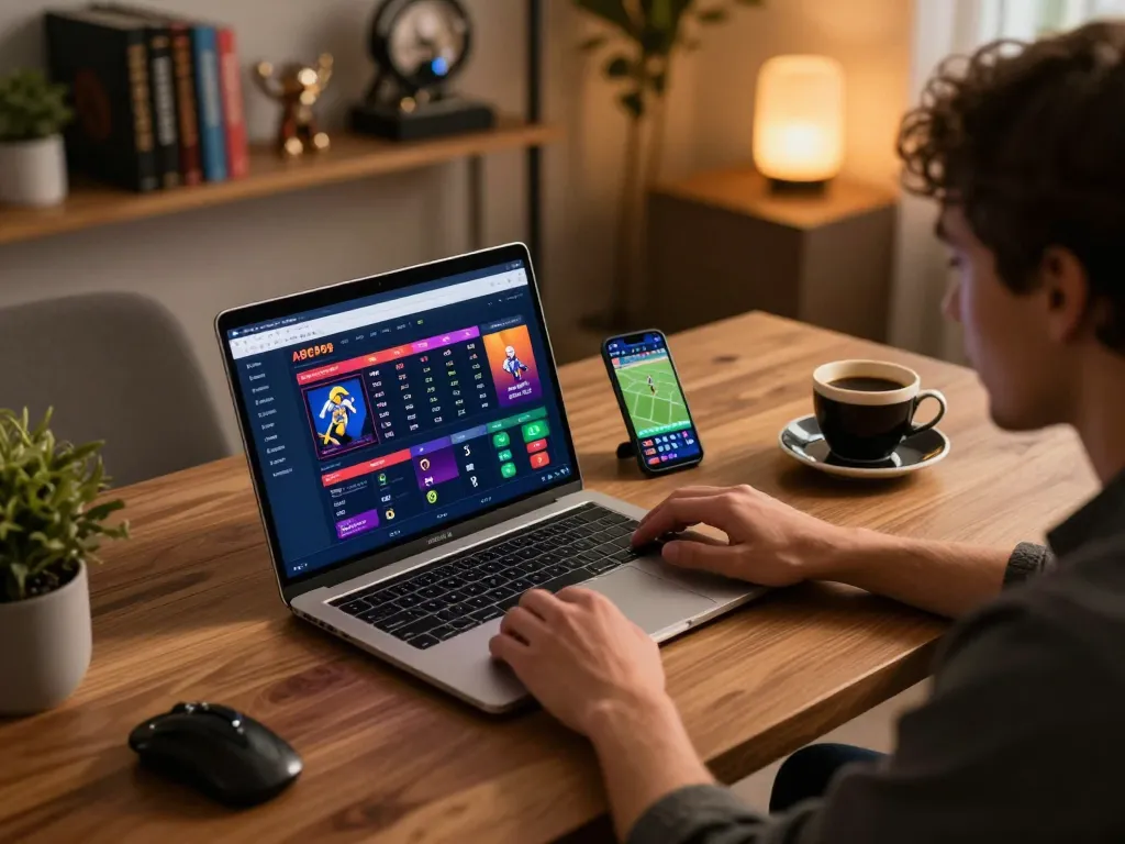 Player using ABC999 for online betting with laptop and smartphone showing live odds