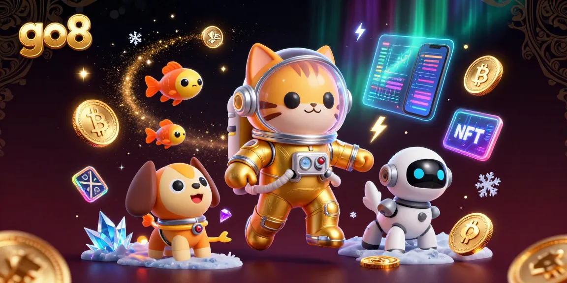 Join the adventure in go8's galaxy with vibrant 3D characters and crypto coins spinning around!