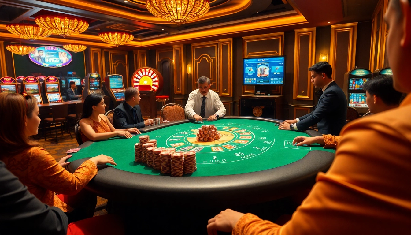 Experience the thrill of gambling with https://luongsontv5.com/ showcasing an exciting poker game scene.