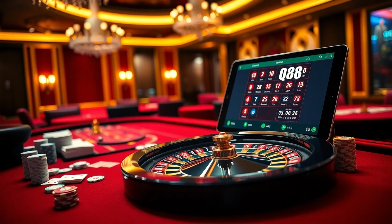 Experience thrilling gambling action with QQ88 at a luxurious casino table.