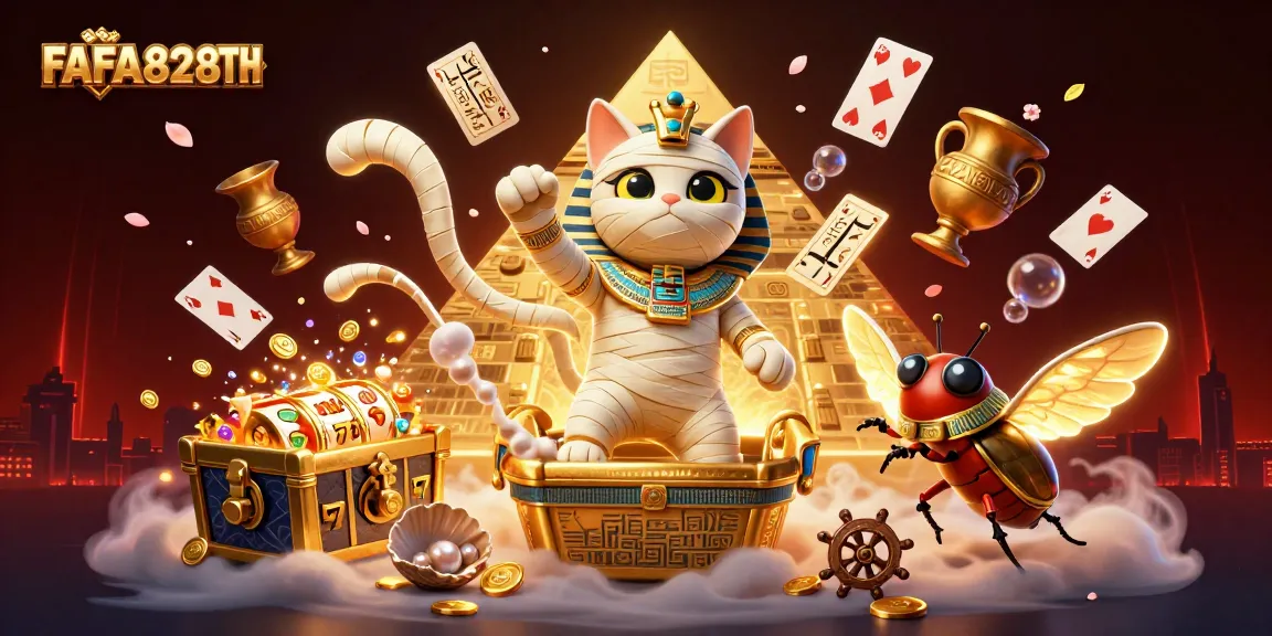 Experience thrilling gameplay with FAFA828TH featuring a vibrant casino scene with Egyptian themes and slot elements.
