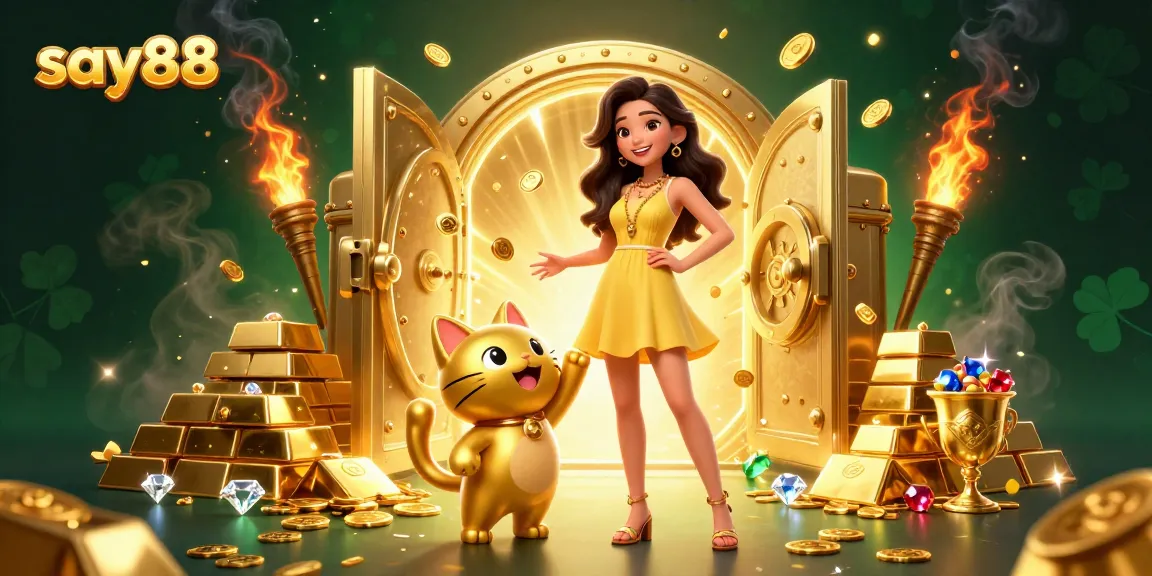 Win big at say88 with engaging casino elements in this vibrant illustration.