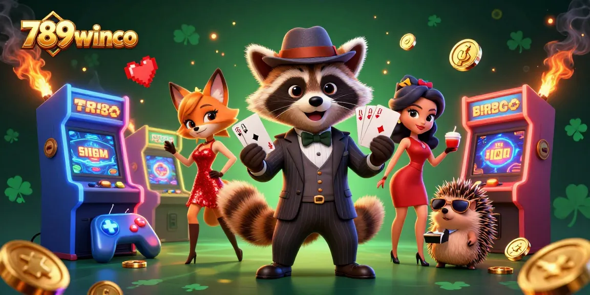 Engage in thrilling gameplay at 789winco with a raccoon displaying a royal flush.