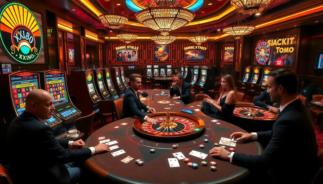 Experience high-stakes gaming at XX88 with vibrant casino tables, chips, and exciting atmosphere.