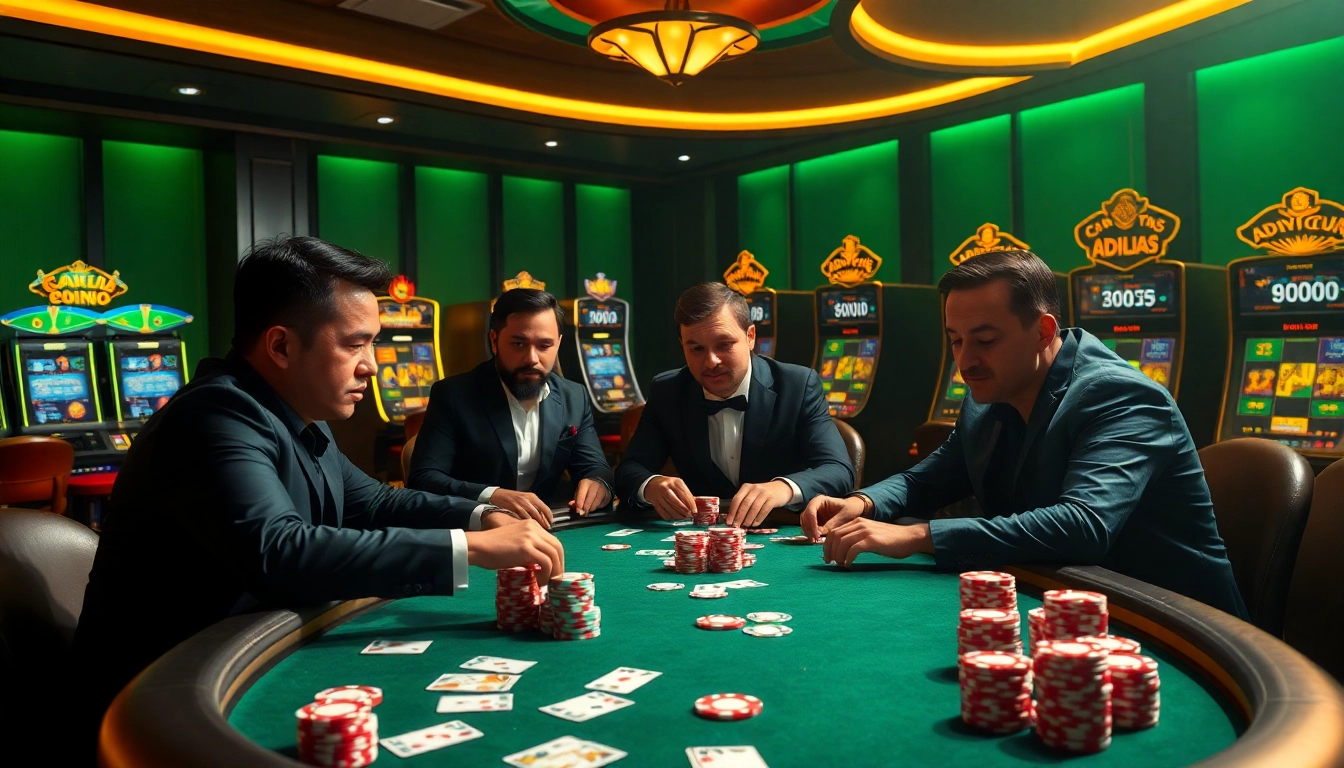 iq88 players engaged in intense poker game with vibrant chips and cards