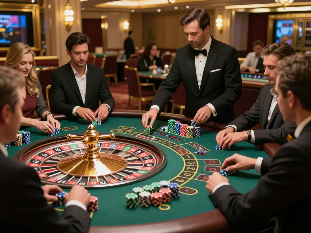 Engaged players at a roulette table with the vibrant energy of sin88it casino gaming experience