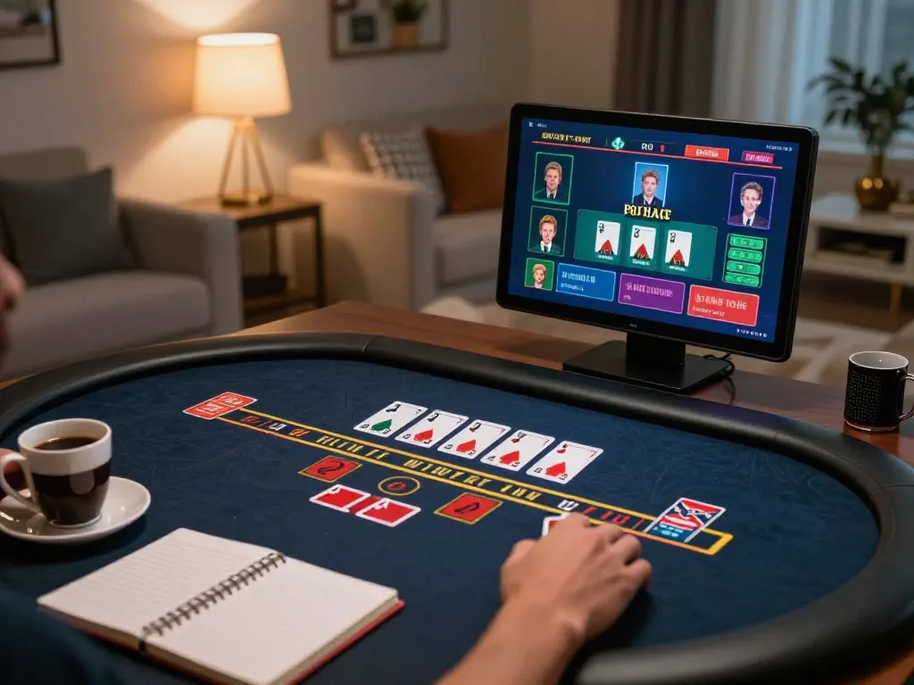 Playing blackjack on QE8 platform from a stylish home setup with vibrant game display.
