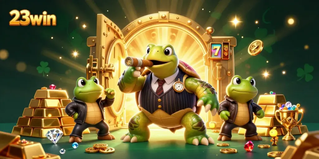 Engage with thrilling gameplay at 23win, featuring dynamic 3D scenes with turtles and frogs.