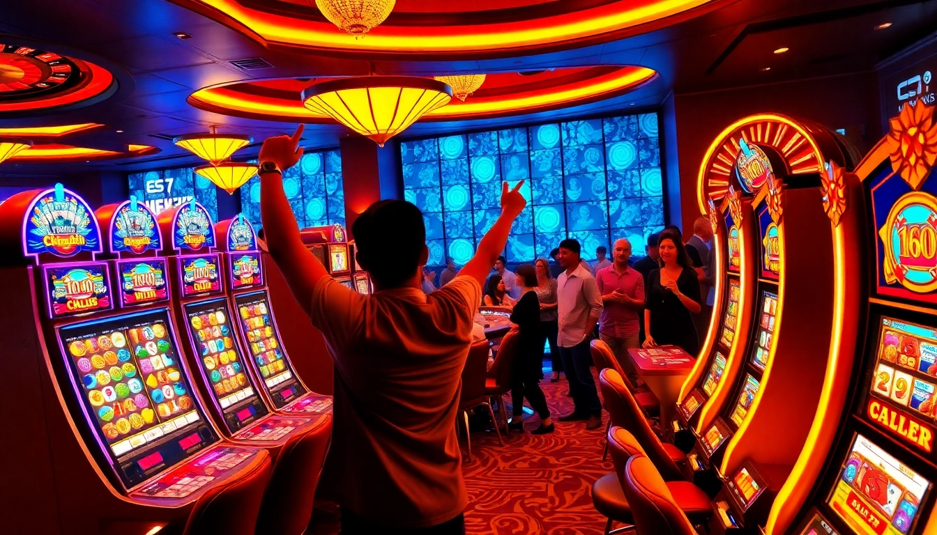 Celebrate a big win at nổ hũ slot machines in a vibrant casino scene