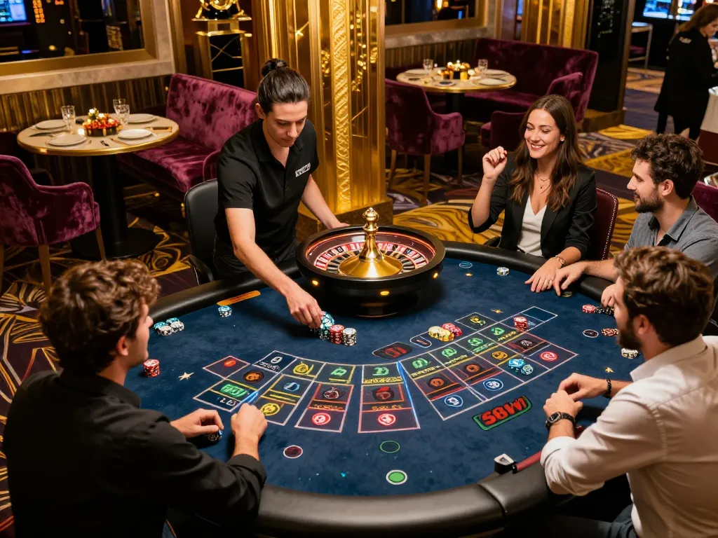 Players experiencing thrilling game wins at 58win's live roulette table in a luxurious setting.