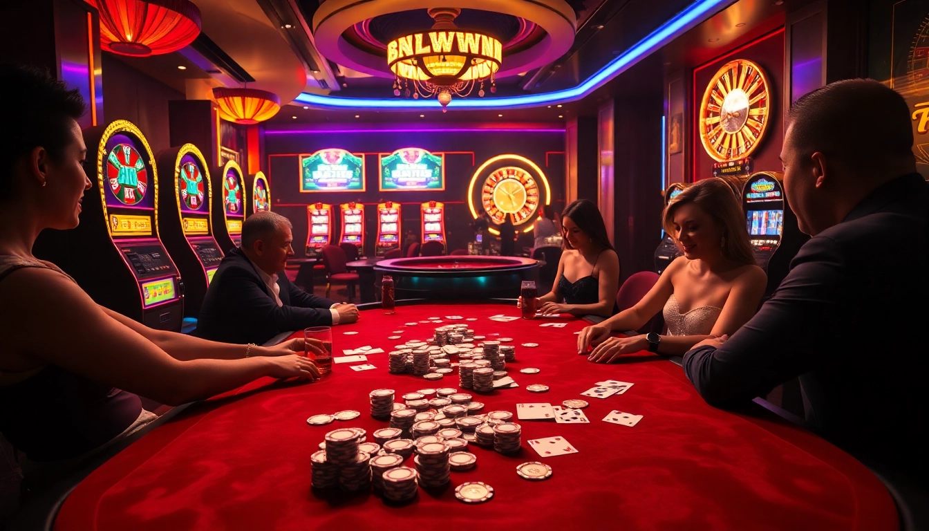 The excitement of the explosion of a prize-winning lottery showcased with vibrant casino imagery and glamorous players.