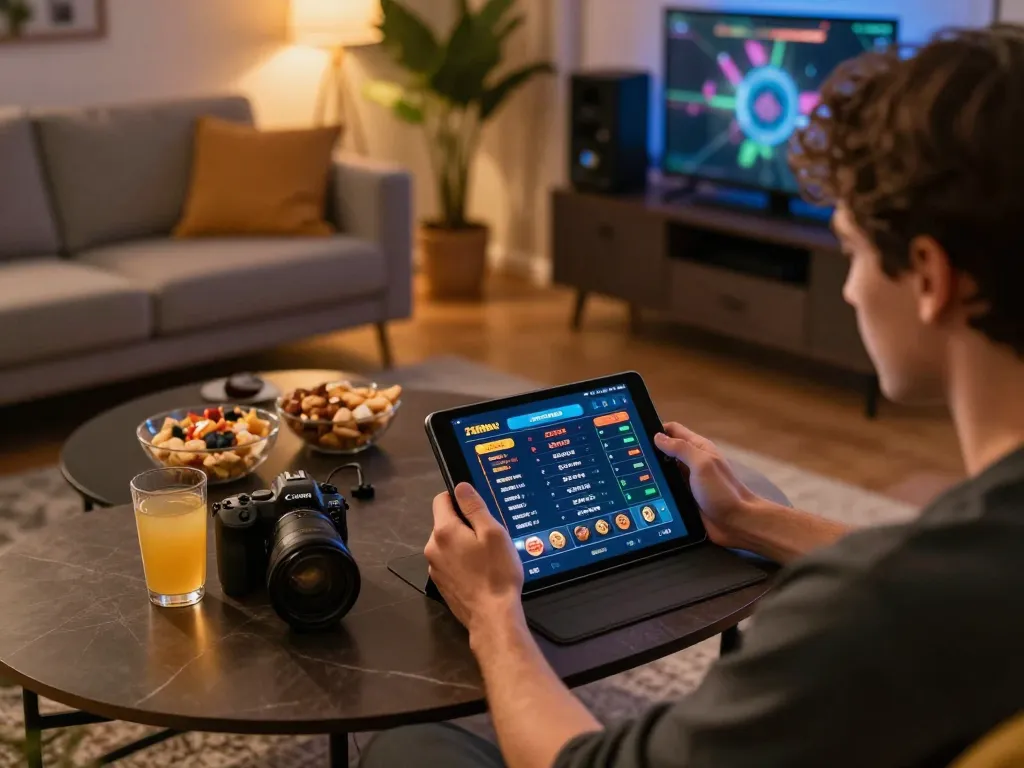 Player engaging with 258bet mobile casino app in cozy home setup with snacks and strategy notes