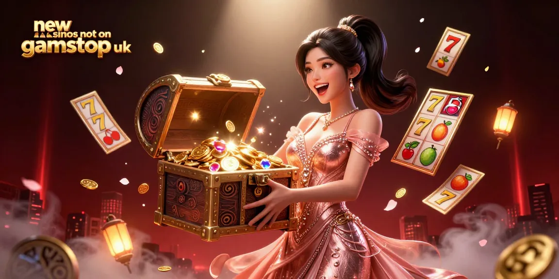 Engage with new casinos not on gamstop uk featuring vibrant visuals of slot machines and treasures.