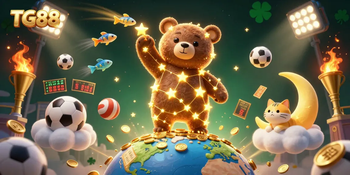 TG88 players scoop coins while enjoying dynamic sports betting games, showcasing vibrant 3D visuals.