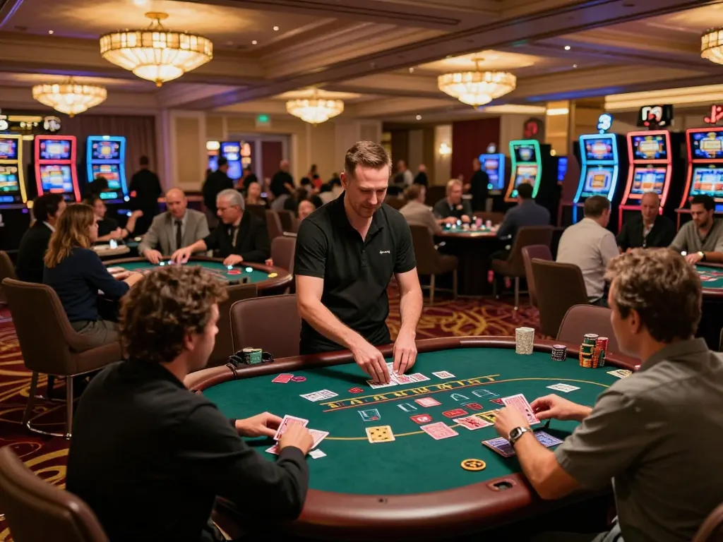 Engaging blackjack gameplay at the luxurious go86vn casino floor, showcasing excitement and strategy.