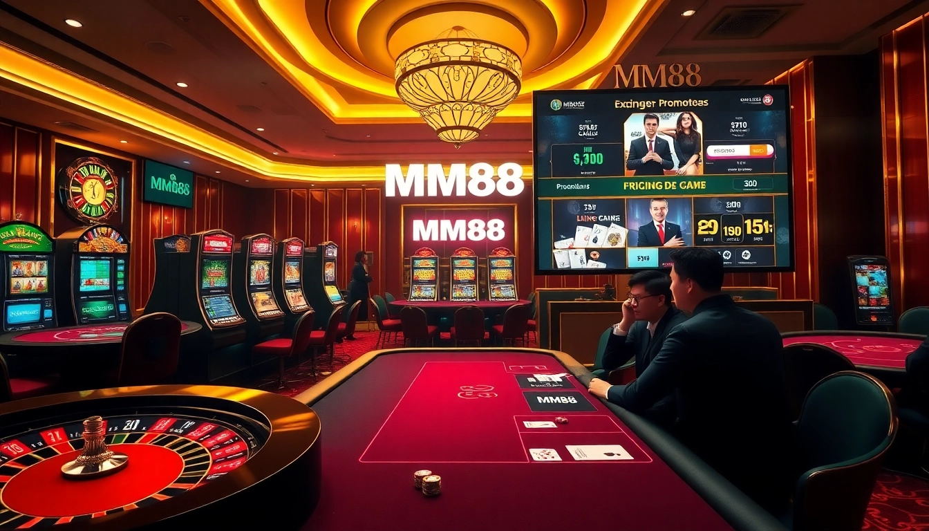 Experience thrilling bets at MM88 casino with vibrant slot machines and engaging poker tables.