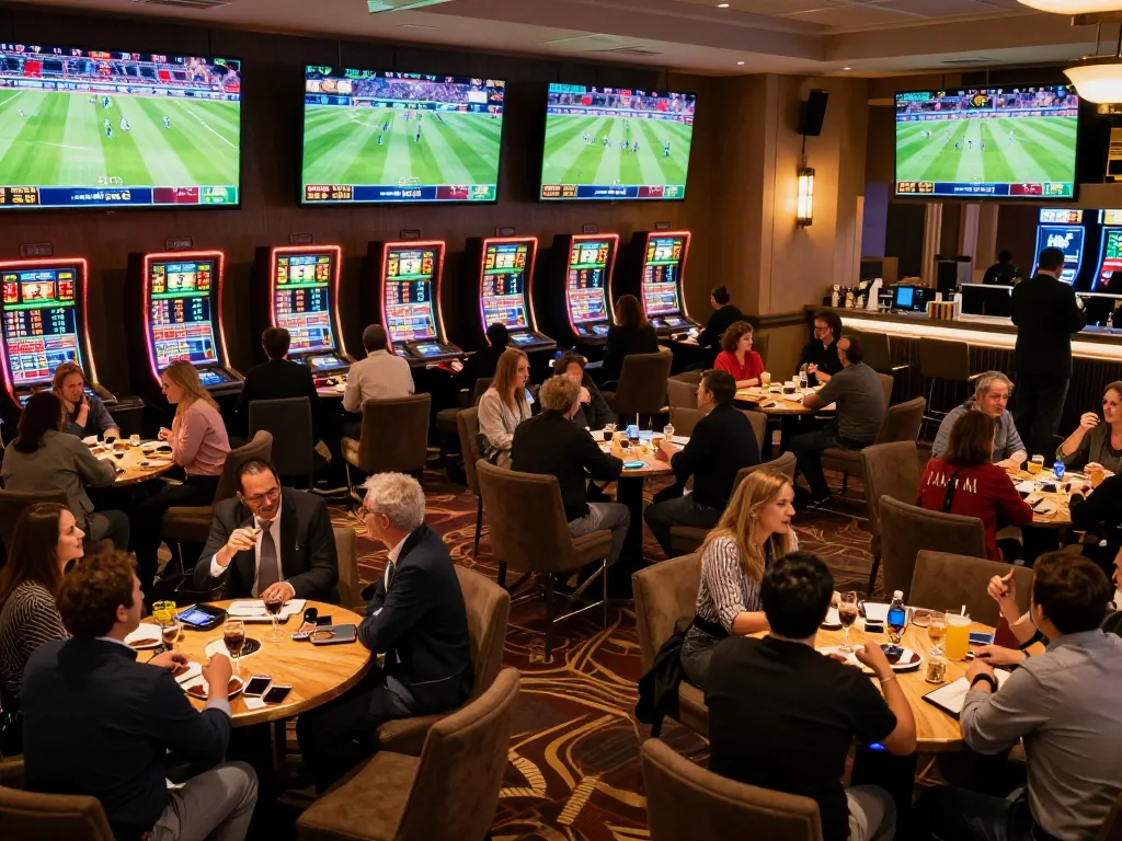 Experience thrilling sports betting at 789bet in a vibrant casino lounge filled with excitement and live action
