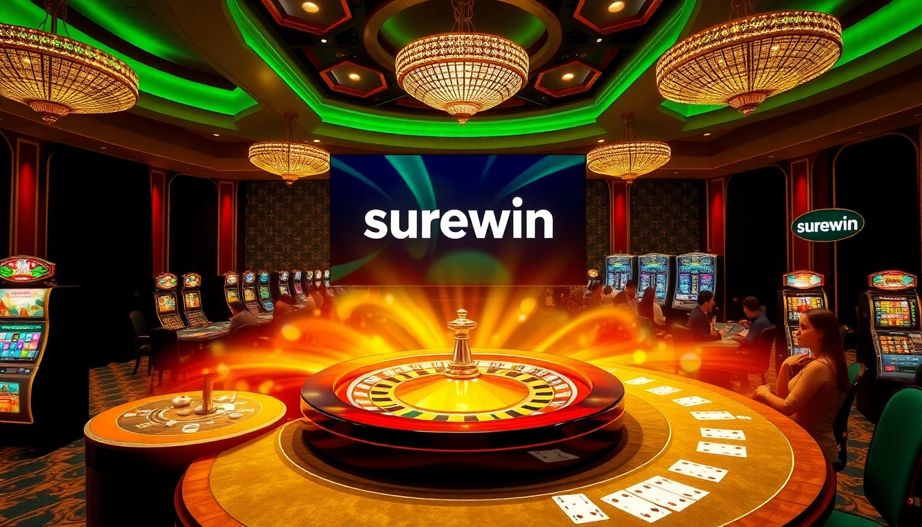 Experience excitement and luxury with surewin's vibrant online casino scene featuring roulette, slots, and poker.