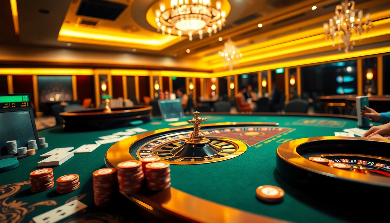 SHBET có uy tín không shown in a lively casino scene with players at a gaming table.