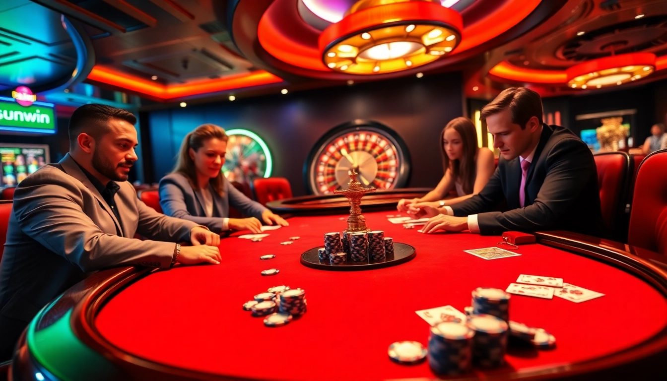 Experience the thrill of gambling at sunwin with vibrant poker chips and intense gameplay.