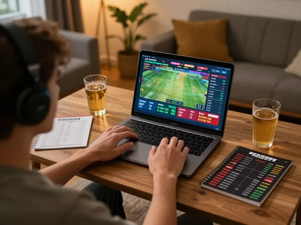 Betting on F168 with a laptop in a cozy home environment, highlighting interactive sports betting experience