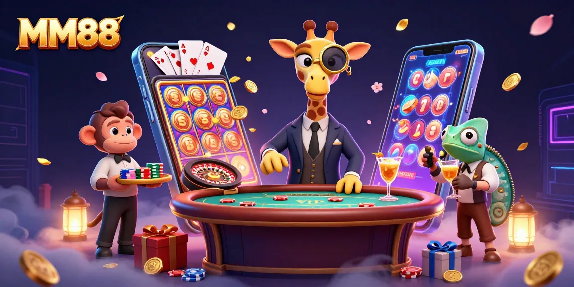 Experience gaming excitement at MM88 with high-roller characters and dynamic casino elements.