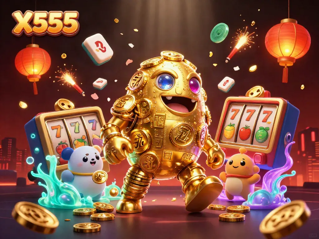 X555 offers engaging slot gaming experiences with dynamic golden golem and festive elements.