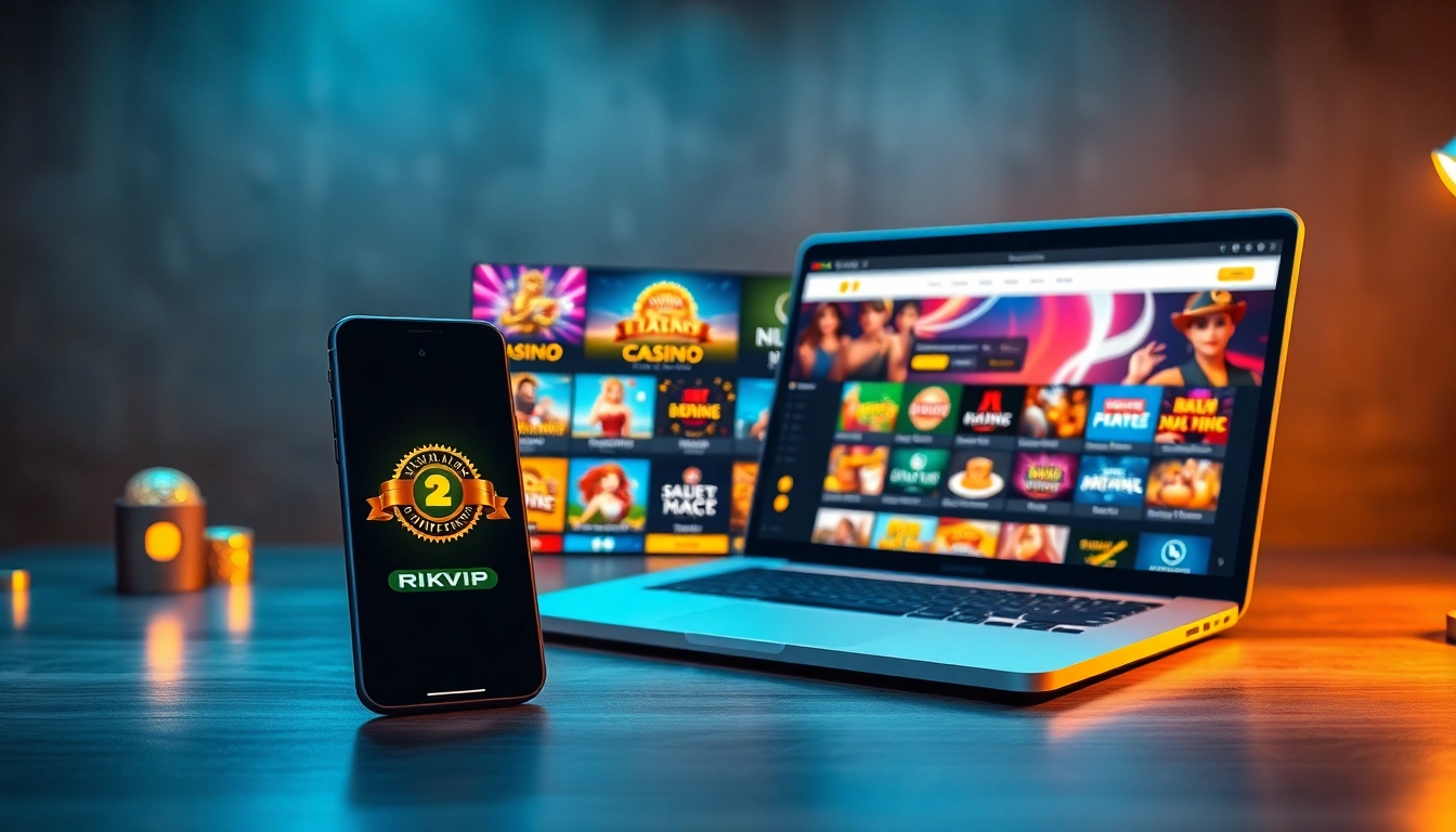 Rikvip online gaming platform interface showcasing Casino and Game Bài with vibrant game thumbnails