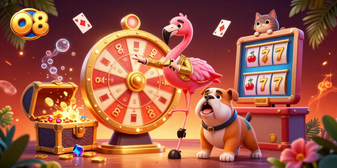 Spin the O8 prize wheel with excitement, featuring vibrant colors and a fun casino atmosphere.