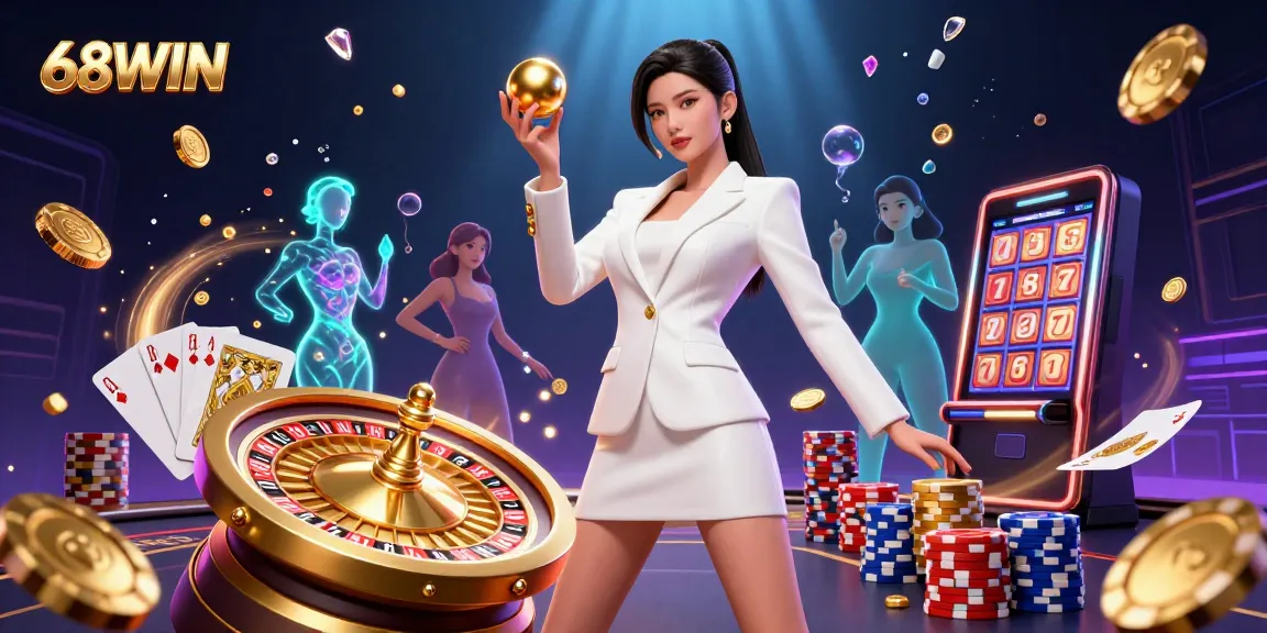 Experience thrilling gambling scenes with 68WIN as Asian woman holds roulette ball in luxury casino
