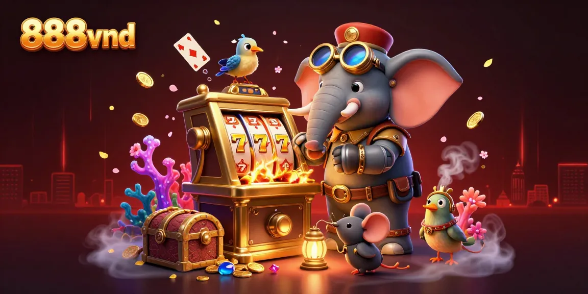 Experience thrilling wins at 888vnd with a captivating steampunk slot adventure featuring golden coins and gems.
