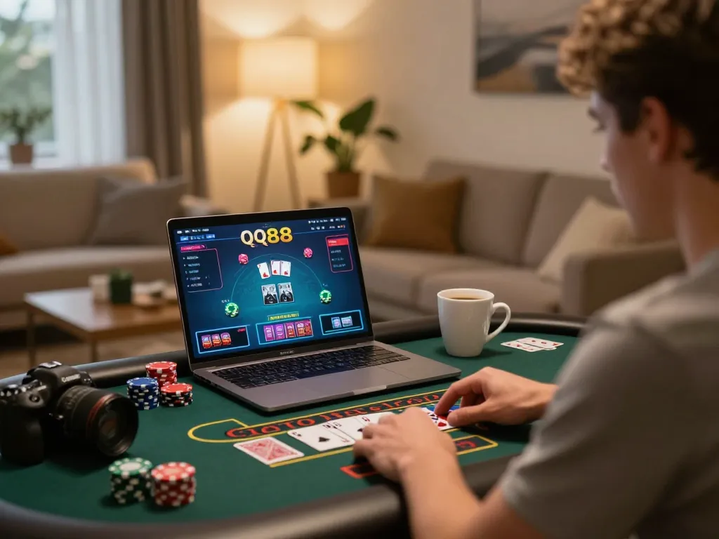 Gamer enjoys QQ88 live dealer experience at home with strategic gameplay details