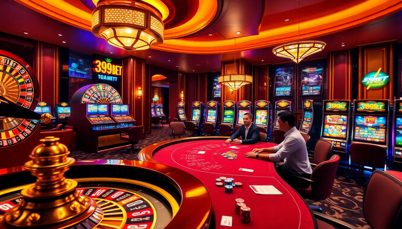 Exciting poker action at 399BET with vibrant casino atmosphere, luxury elements, and engaging gameplay.