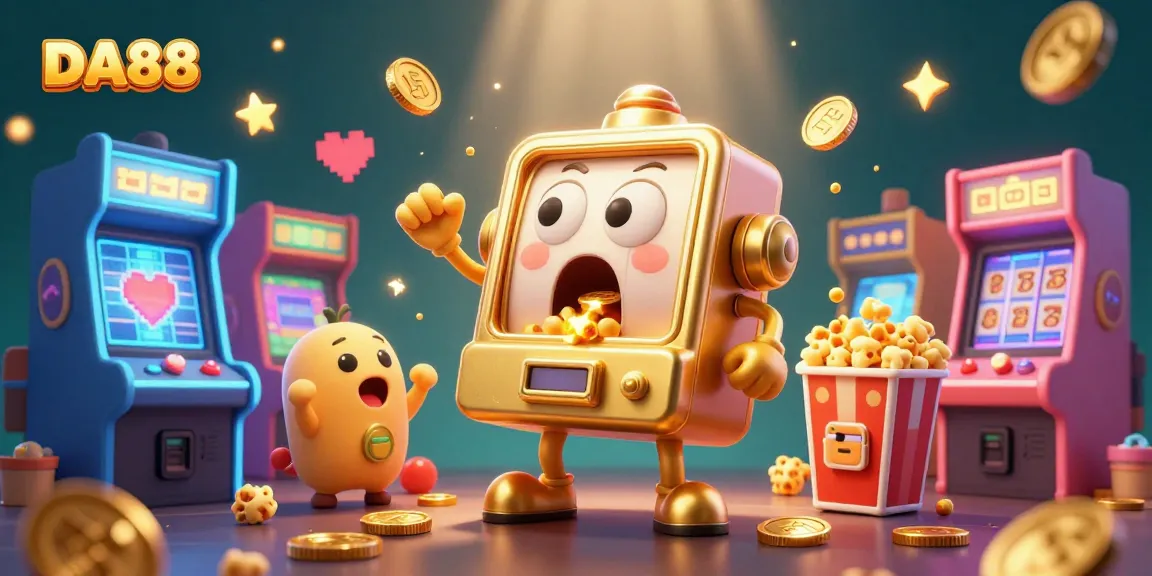 DA88 slots hit their jackpot as a golden machine surprises with coins, cheering smaller machines celebrate.