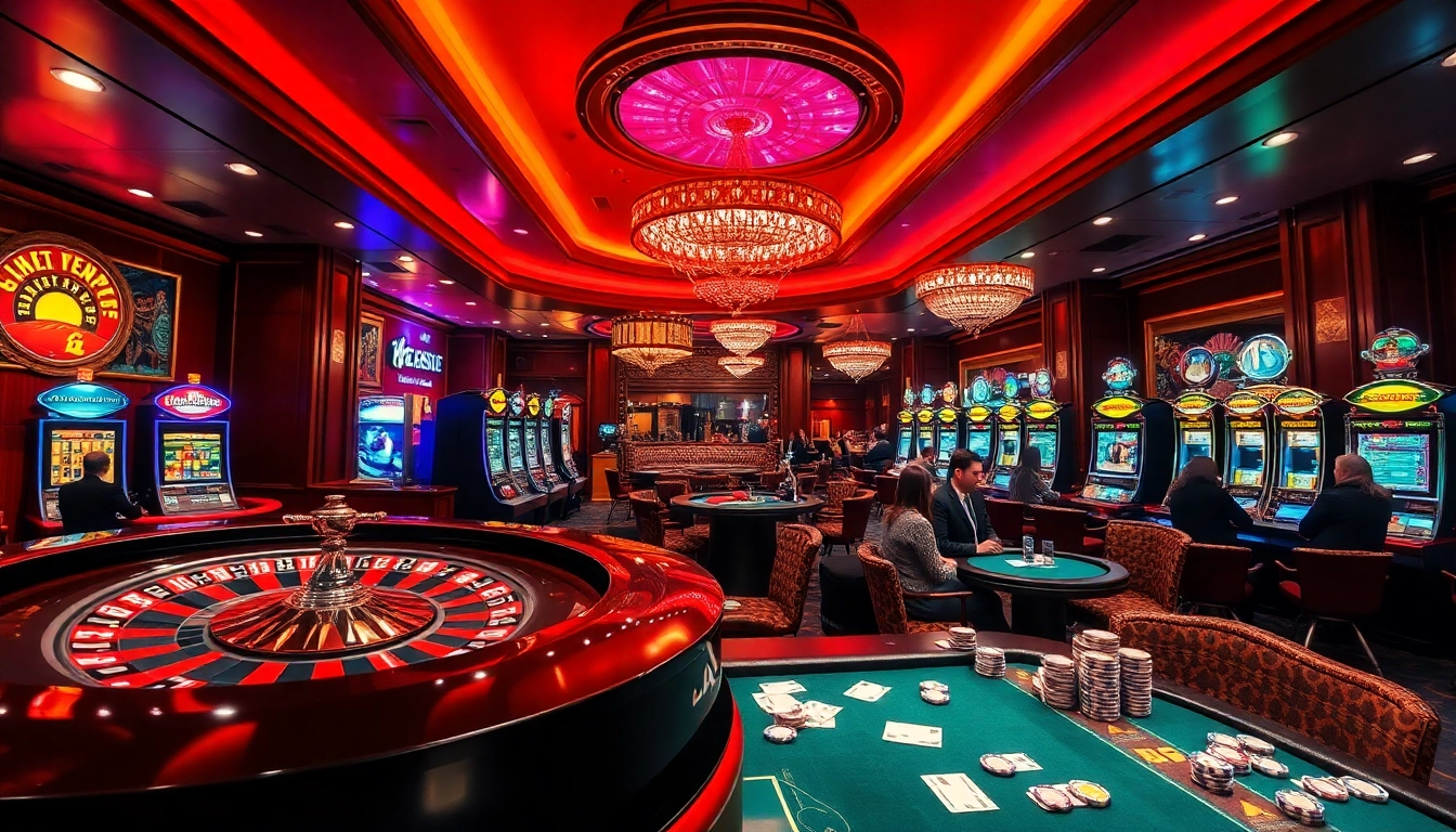 Players engaging in exciting gaming activities at a casino with Kèo nhà cái 5 prominently featured on betting tables.