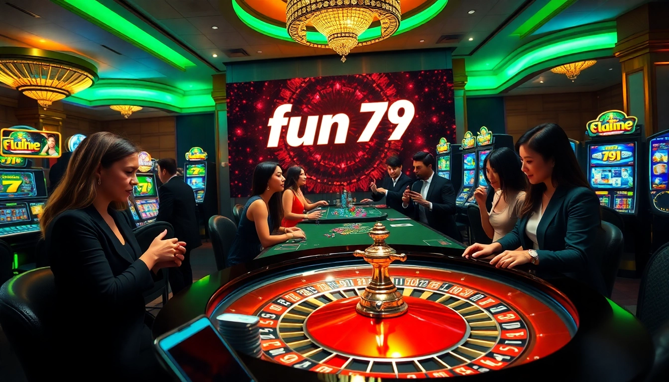 Players engaging in exciting gambling activities at Fun 79 casino with a vibrant atmosphere