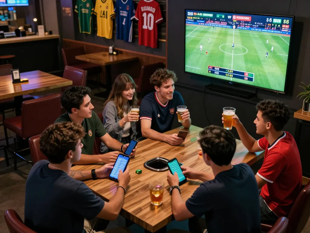 Socolive sports betting scene with friends celebrating a win and social interaction in a lively atmosphere.