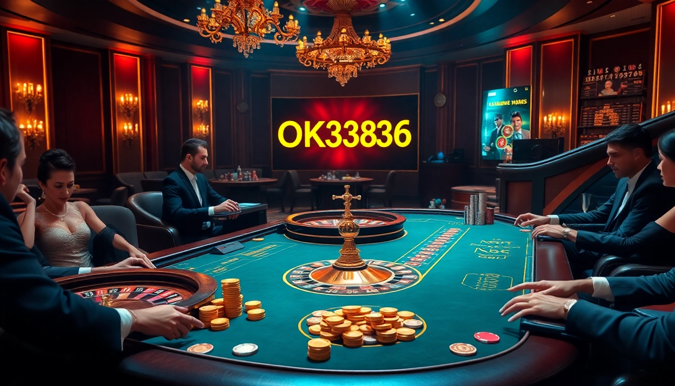 Players at a vibrant casino table engaging in games, highlighting the excitement of OK8386.