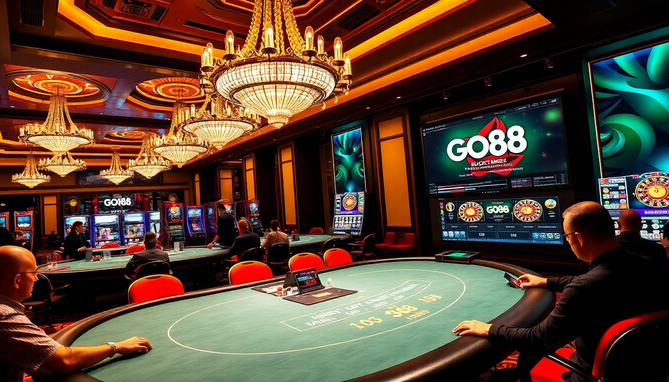 Go88 players enjoying a thrilling casino game experience with vibrant slot machines and tables.