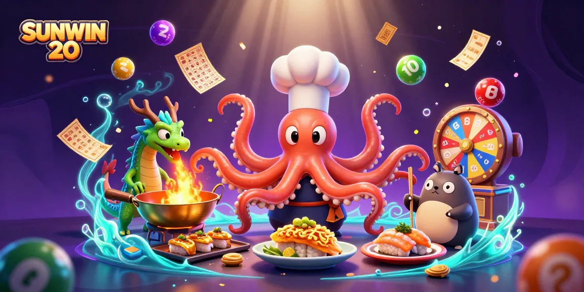 Experience exciting games with SUNWIN 20 at an animated casino featuring colorful elements and characters.