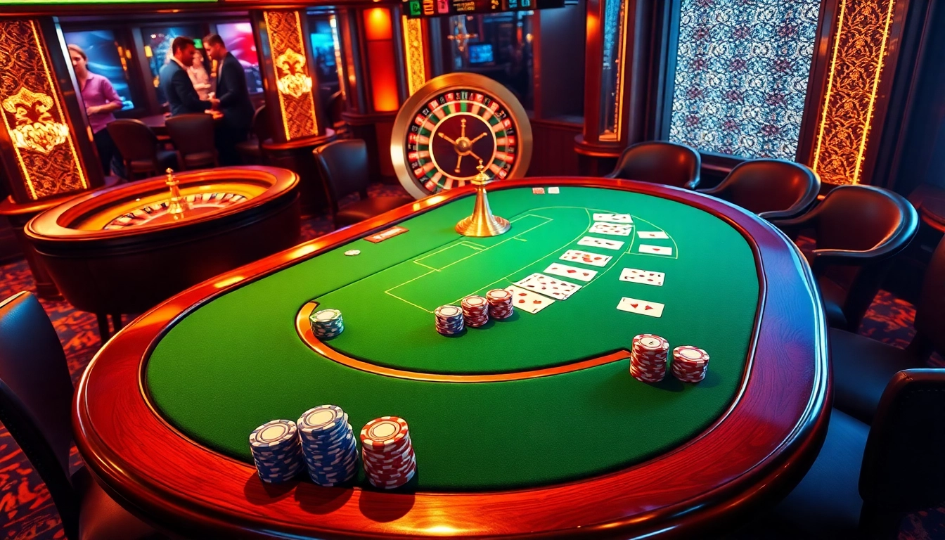 GG88 players enjoying an exciting game at a luxury casino table with vibrant chips.