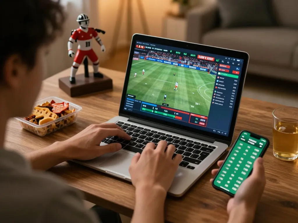 Person placing strategic bets on sports events, showcasing 678 thrilling online betting setup