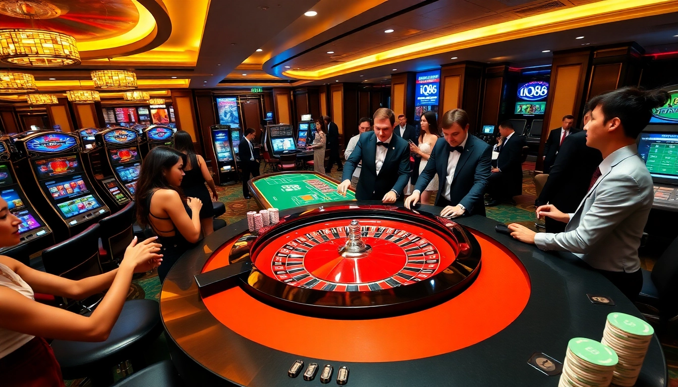 Experience excitement and luxury at IQ88 casino with vibrant gaming tables and enthusiastic players.