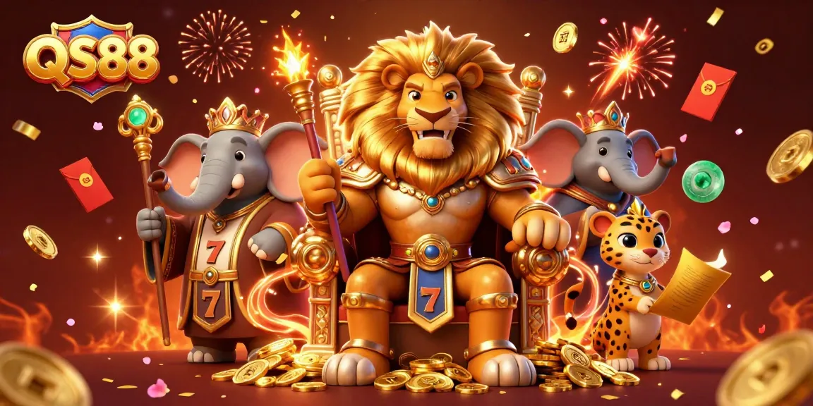 Experience thrilling gameplay at QS88, where a lion king and friends bring casino excitement!