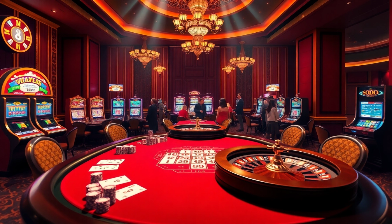 SODO CASINO vibrant poker and roulette scene, capturing excitement and elegance in gambling.